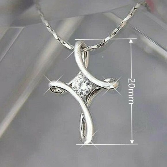 New Silver & Diamond Cross Necklace - Picture 2 of 2